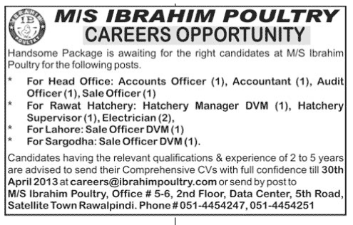 Jobs for Accounts Officer Needed in MS Ibrahim Poultry Rawalpindi