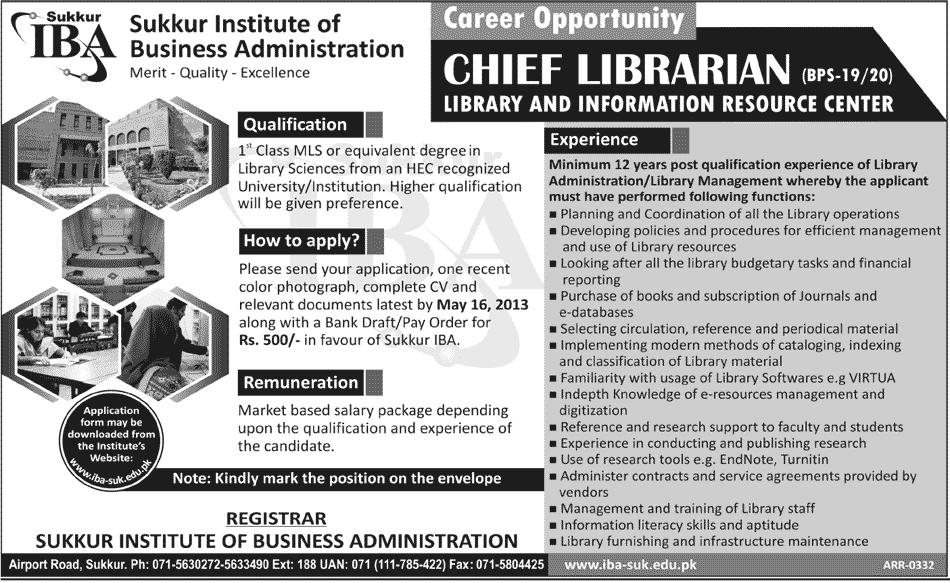 Jobs for Chief Librarian Opportunity Available in IBA Sukkur