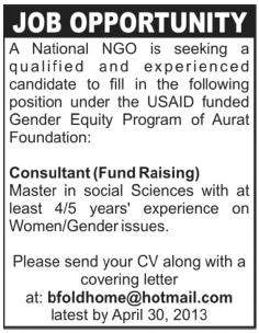 Jobs for Consultant Required in A National NGO Karachi