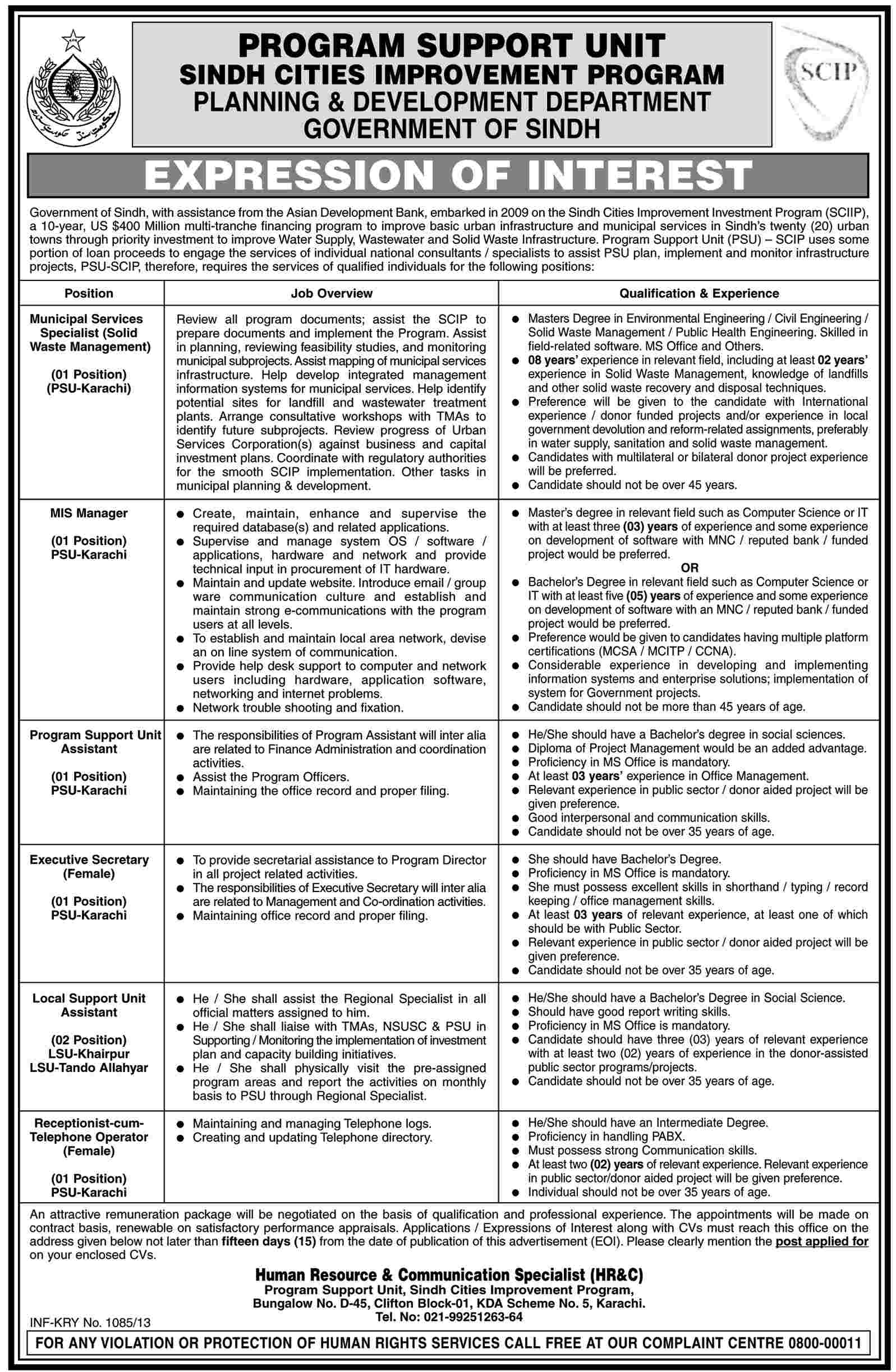 Jobs for Manager, Specialists Required in Govt. Of Sindh