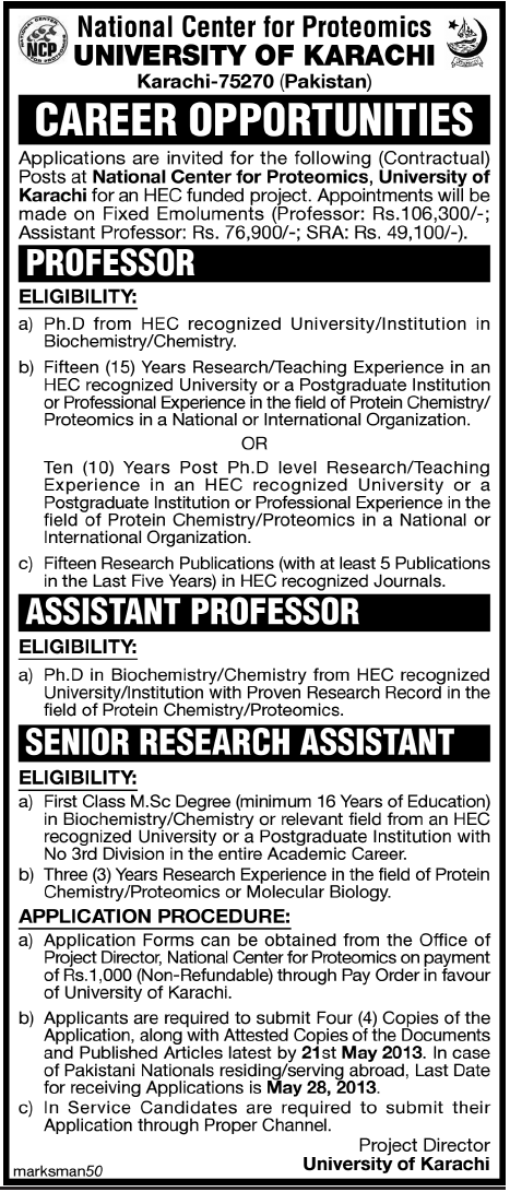 Jobs for Professors & Research Assistant in NCP University of Karachi