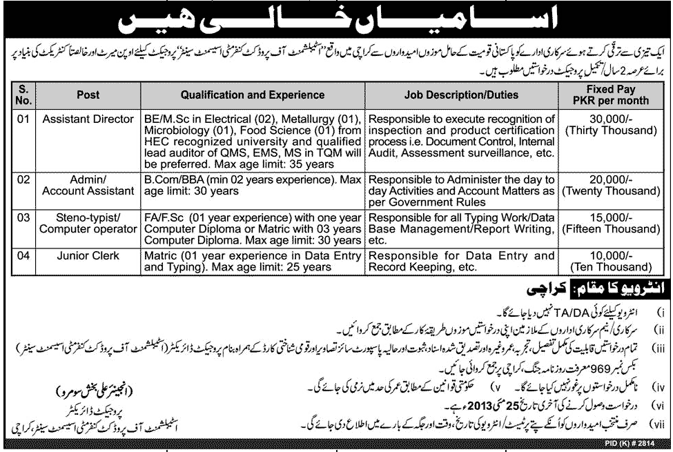 Jobs for Assistant Director, Junior Clerk & Computer Operator in Govt. of Organization
