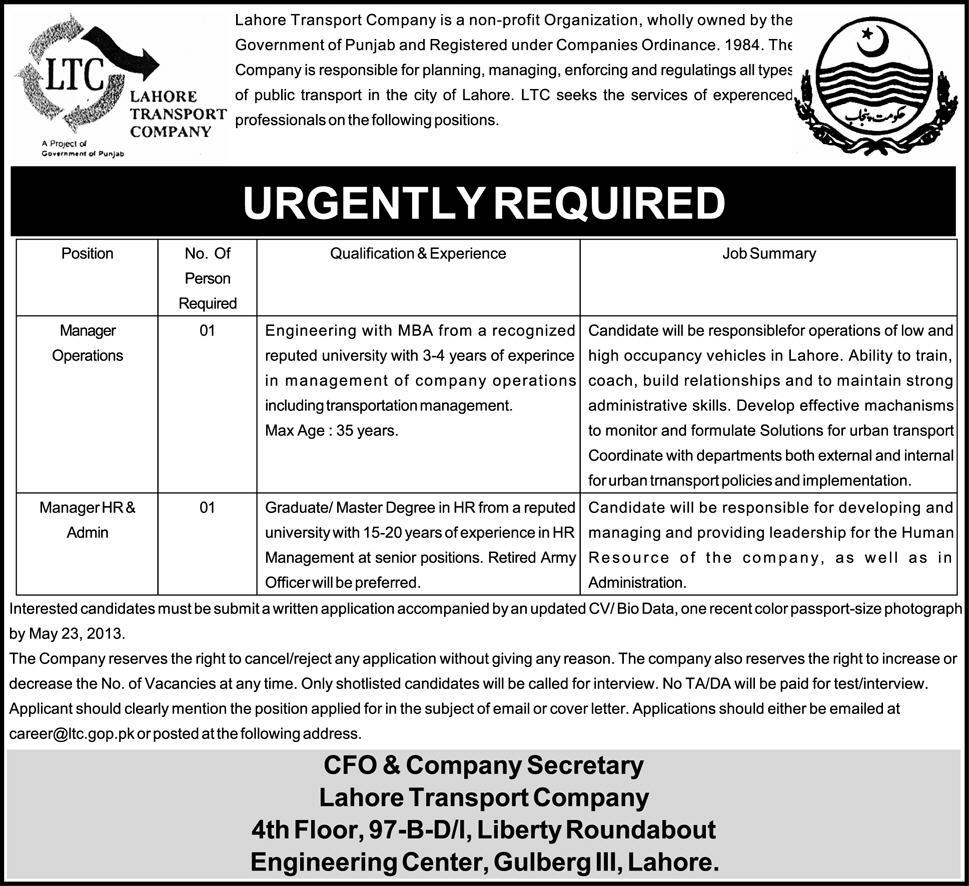 Jobs for Manager Operations, HR & Admin Urgently Needed in Lahore