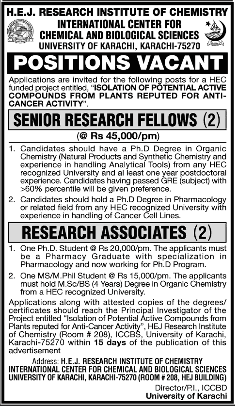 Jobs for Research Officer Required in University of Karachi