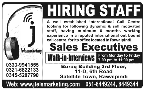 Jobs for Sales Executive Required in Call Centre, Rawalpindi