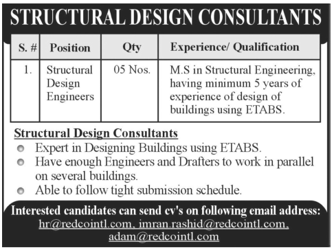 Jobs for Structural Design Engineers Required in A Pvt. Company