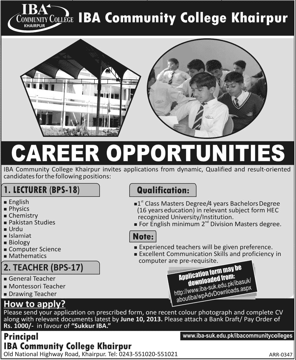 Lecturers & Teachers Jobs in IBA Community College Khairpur