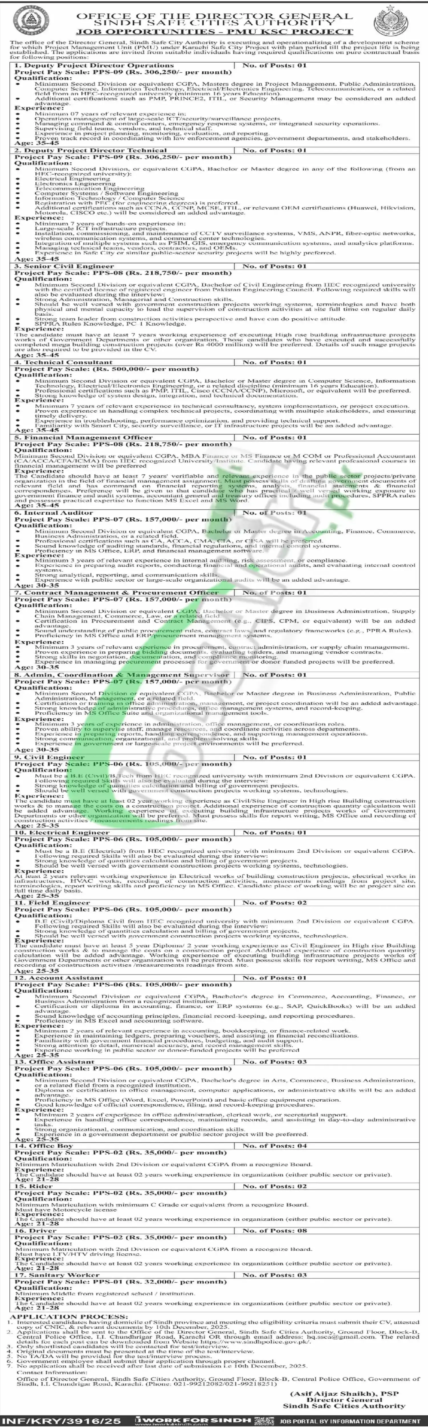 Sindh Safe Cities Authority Jobs 2025 – PMU KSC Project Latest Recruitment Sindh Safe City Authority Jobs Ad