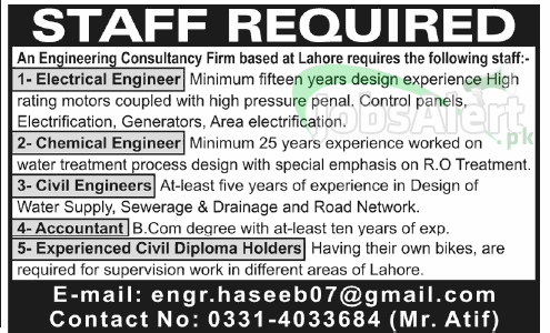 Engineering Jobs in Lahore For Electrical, Chemical & Civil