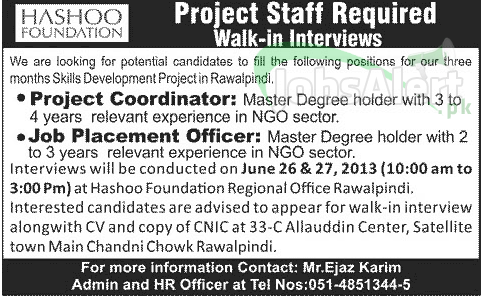 Hashoo Foundation Jobs for Project Coordinator Rawalpindi