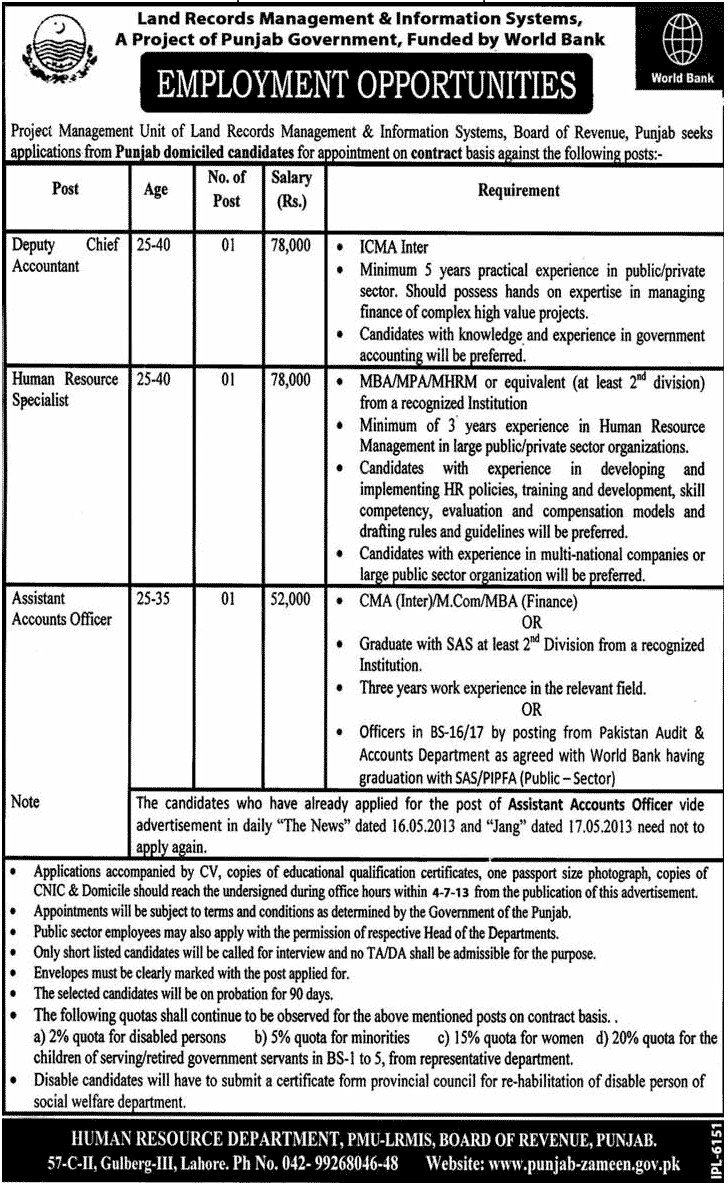 Human Resource Dept. Jobs for Deputy Chief Accountant & Assistant Accounts Officer