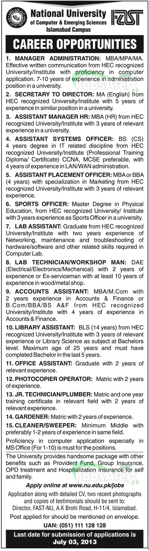 National University Jobs in Islamabad Campus