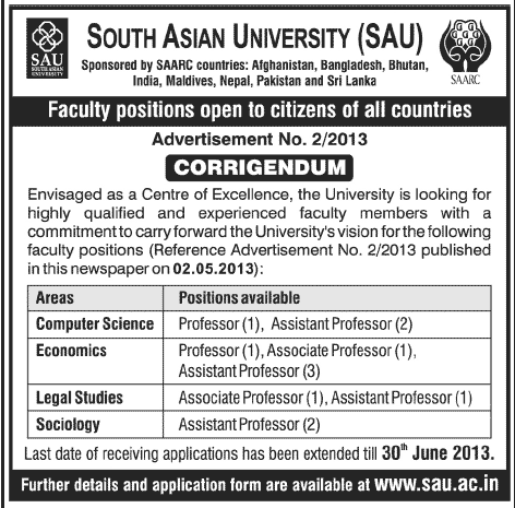 Professors, Assistant & Associate Professors Jobs in South Asian University