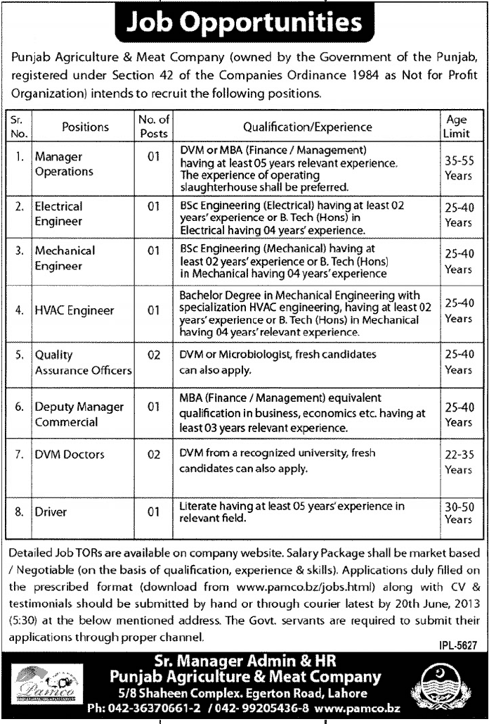 Punjab Agriculture Jobs Required for Manager Operations & Engineer