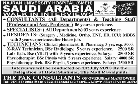 Saudi Arabia Jobs for Consultants, Specialists & Technicians