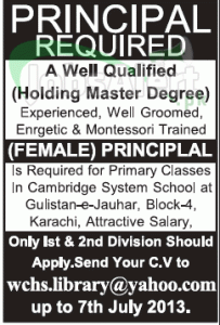 Teacher Jobs Required in Cambridge System School Karachi