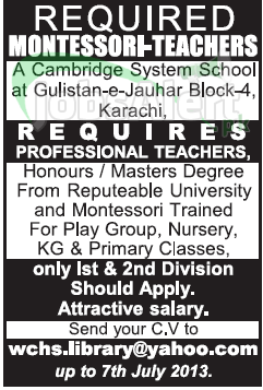 Teacher Jobs Required in Cambridge System School Karachi