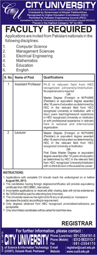 City University Peshawar Jobs for Assistant Professor & Lecturer