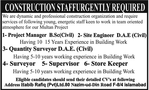 Construction Organization Islamabad Jobs for Project Manager