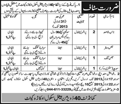 Division Beetle School Okara Jobs for Naib Qasid