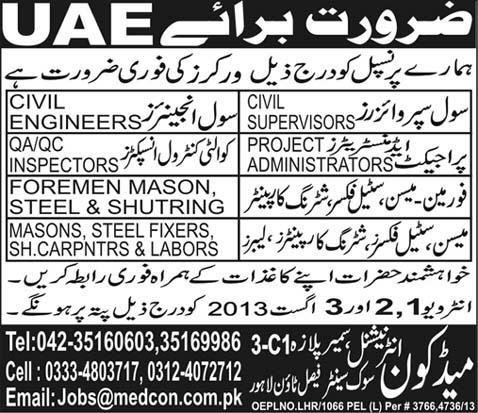 Dubai Jobs for Supervisor, Engineer & QC Inspector