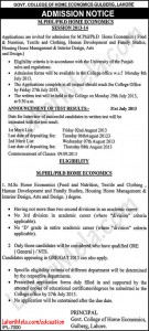 Govt. College of Home Economics Lahore Admissions Open 2013