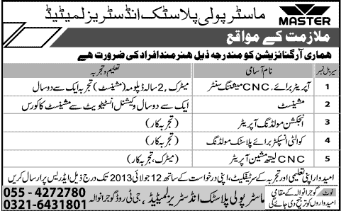 MPPIL Gujranwala Jobs for Machinist & Quality Inspector