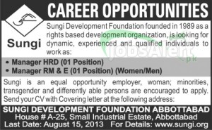 Manager HRD Jobs in Sungi Development Foundation Abbottabad