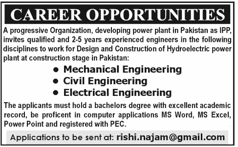Mechanical, Civil & Electrical Engineering Jobs in Pakistan