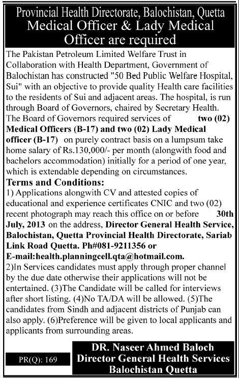 Medical Officer Jobs in Pakistan Petroleum Quetta