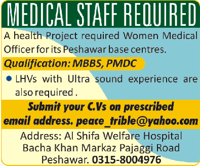 Medical Staff Required in Al Shifa Welfare Hospital Peshawar