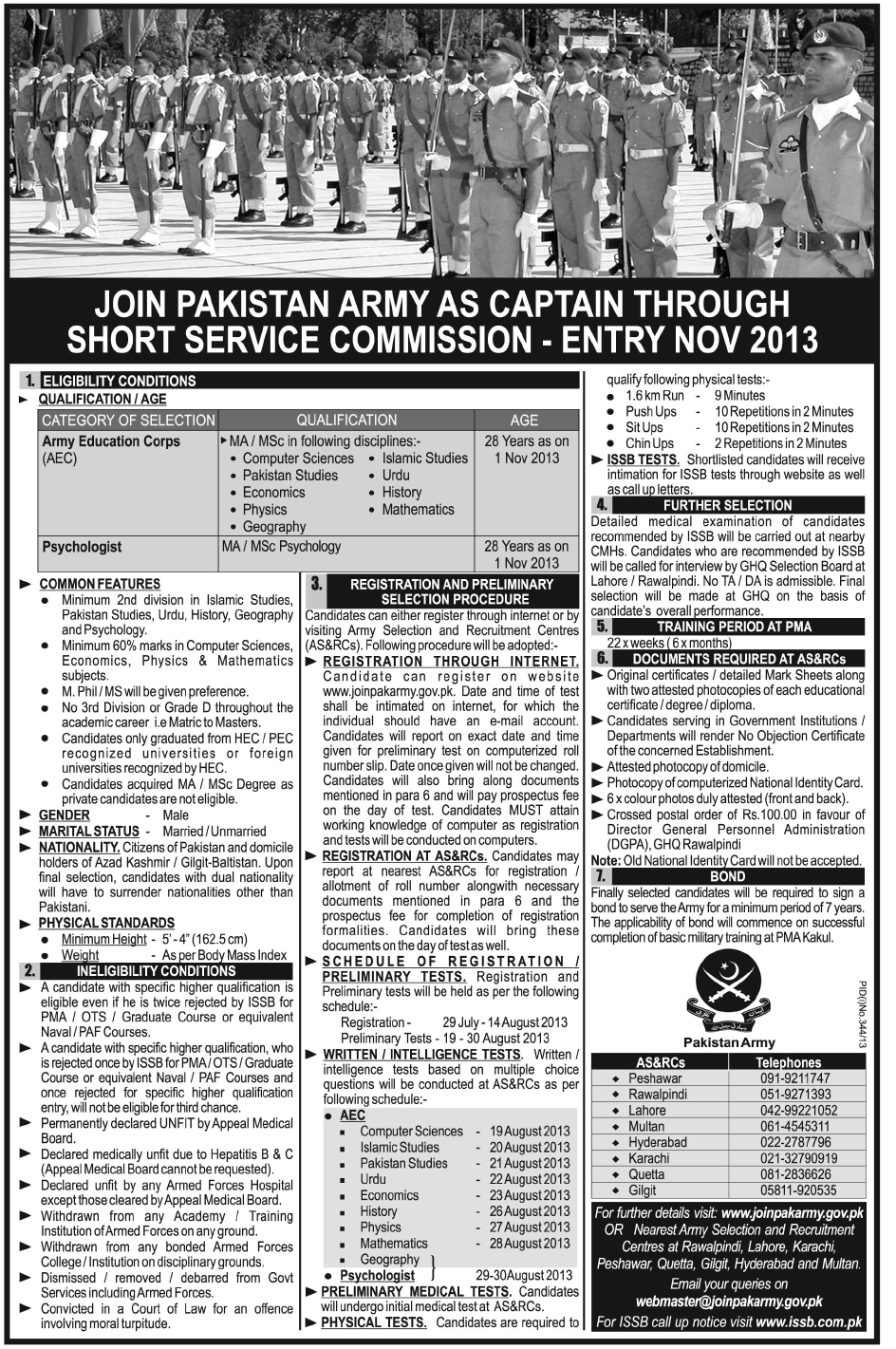 Pakistan Army Jobs Required