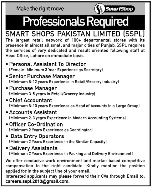 SSPL Lahore Jobs for Personal & Accounts Assistant, Purchase Manager