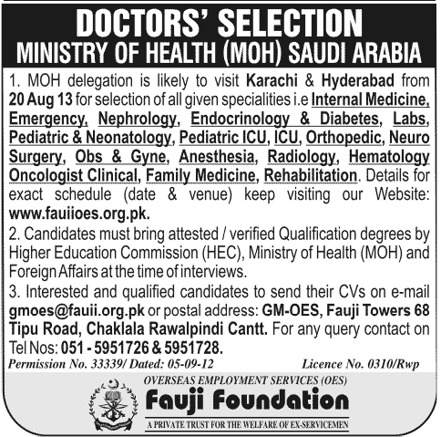 Saudi Arabia Ministry of Health Jobs for Doctors