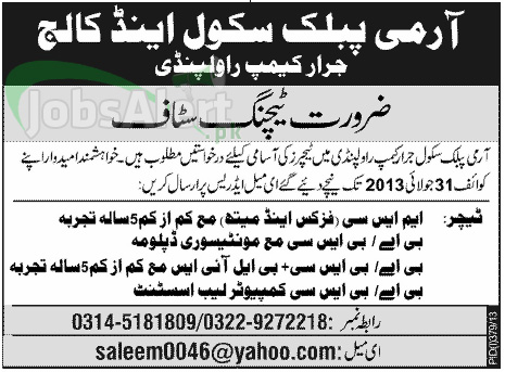 Teacher Jobs in Army Public School & College Rawalpindi