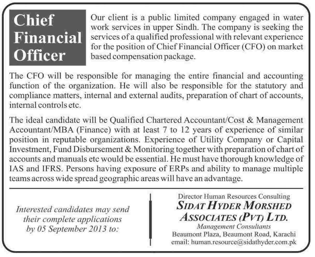 Financial Officer Jobs in Sidat Hyder Morshed Associates Karachi