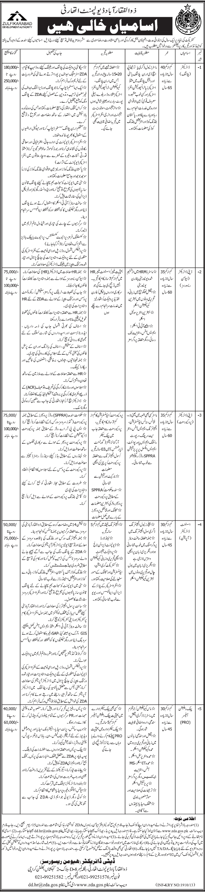 Jobs for Director in Zulfiqarabad Development Authority Karachi