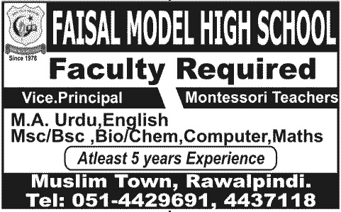 School Jobs for Vice Principal in Model High School Pindi