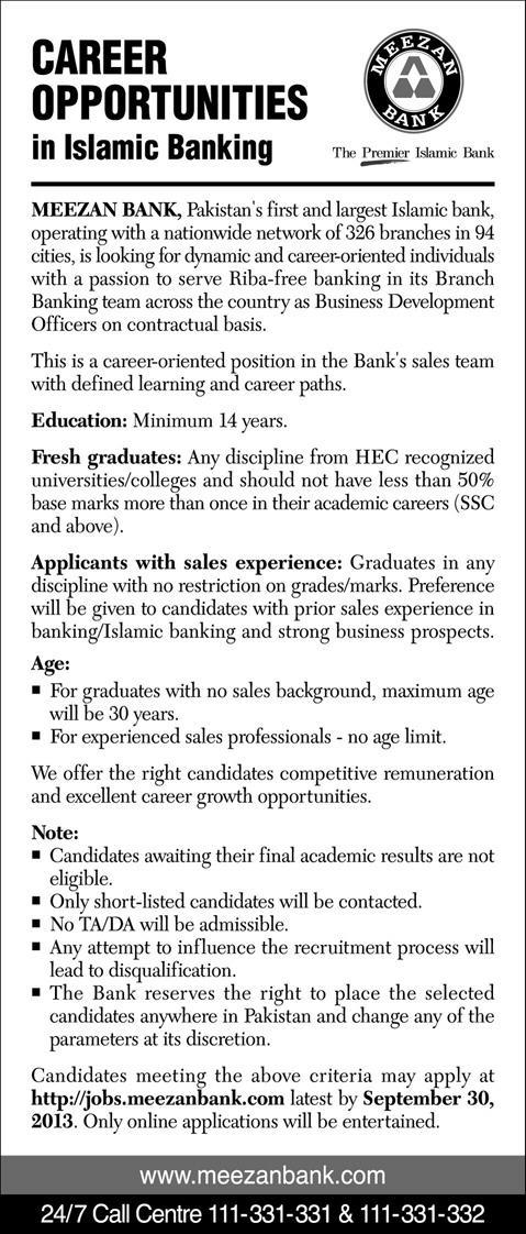 Banking Jobs in Pakistan Meezan Bank 2013