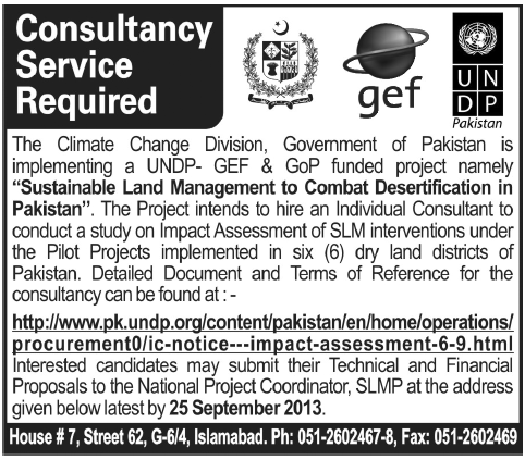 Consultant Jobs in UNDP Islamabad Government of Pakistan