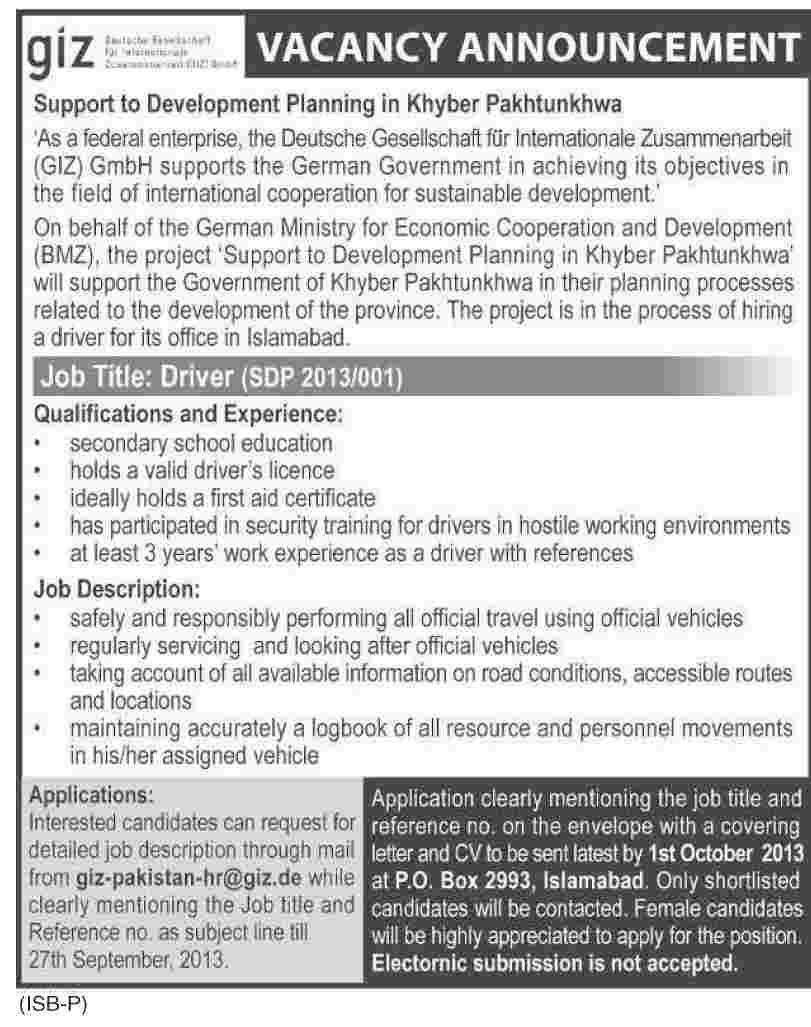 Driver Jobs in GIZ Islamabad