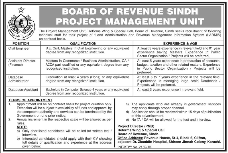 Jobs for Civil Engineer in Board of Revenue Sindh