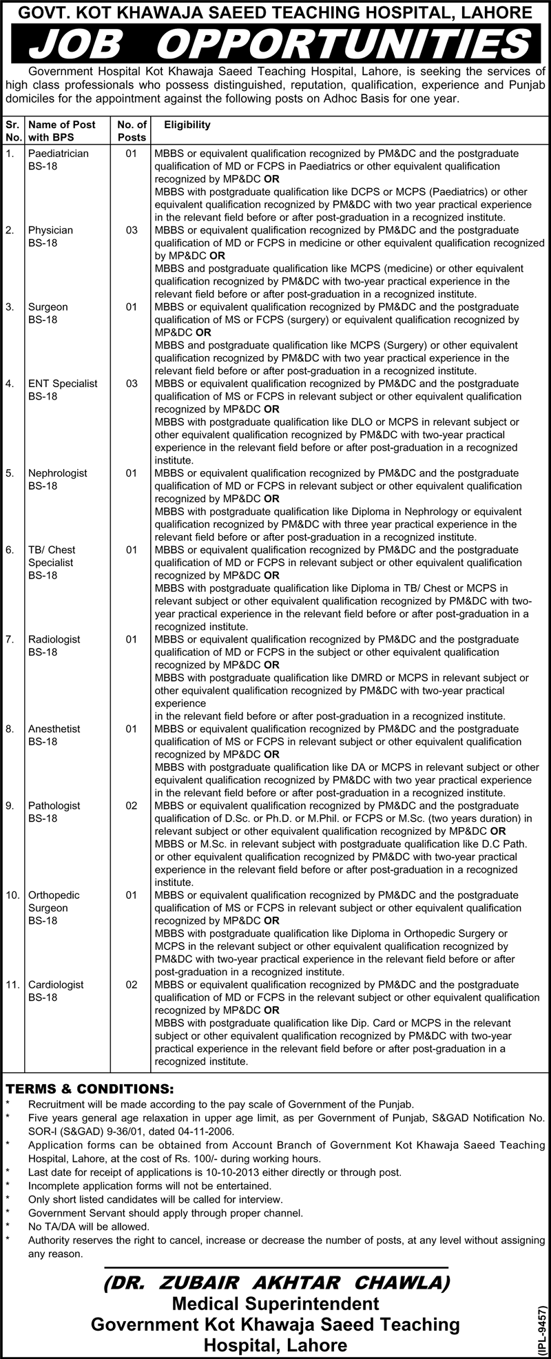 Jobs in Govt Kot Khawaja Teaching Hospital Lahore for Surgeon