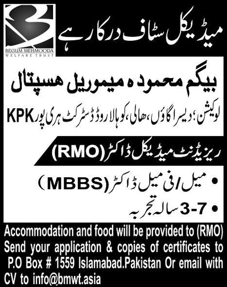 MBBS Doctor Jobs in Begum Mehmood Memorial Hospital KPK