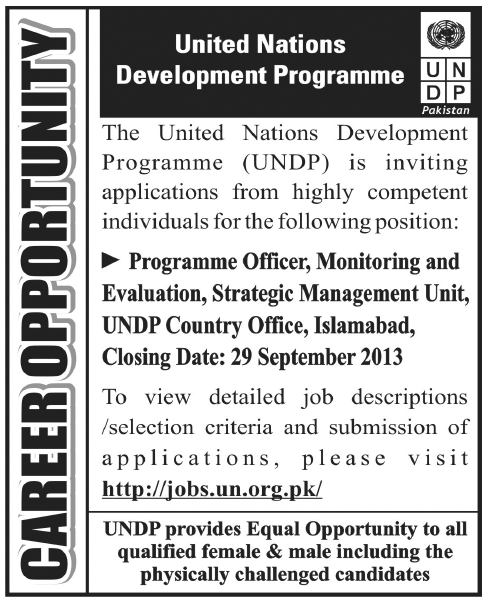 Programme Officer & Monitoring Jobs in UNDP Islamabad