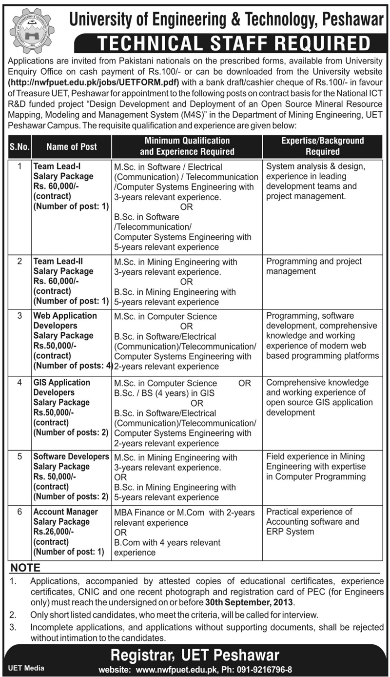 Software Developer & Account Manager Jobs in UET Peshawar