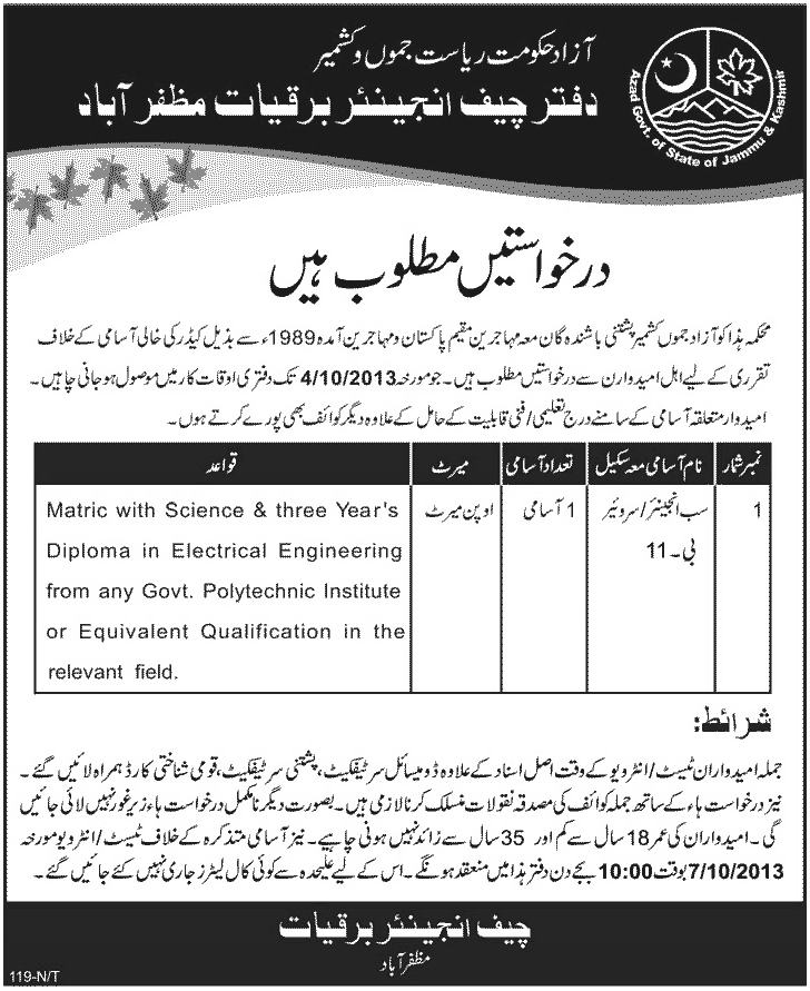 Sub Engineer Surveyor Jobs Required in AJK