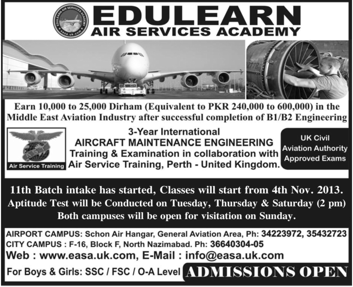 Aircraft Engineer Required in Edulearn Air Service Academic, Karachi
