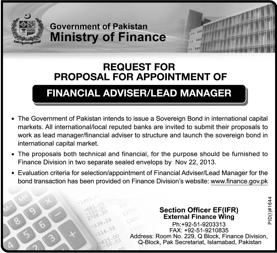 Financial Adviser Jobs in Ministry of Finance Govt of Pakistan