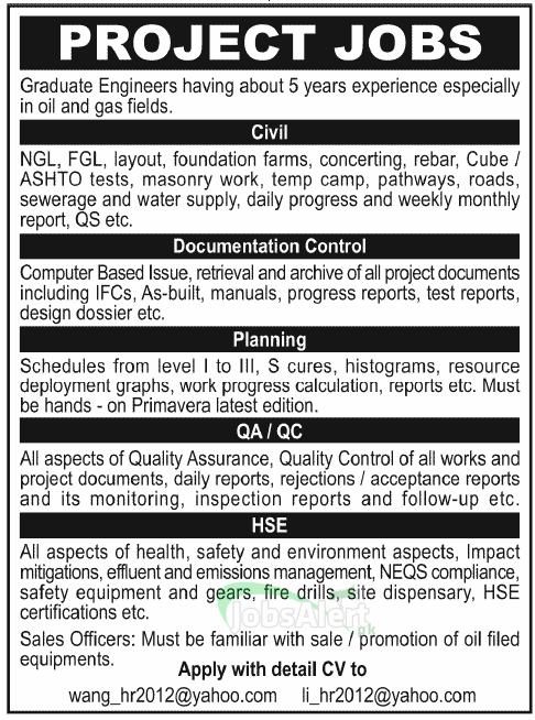 Graduate Engineer Jobs in Oil & Gas Field